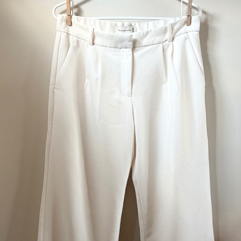 Abercrombie & Fitch White Wide-Leg Trousers